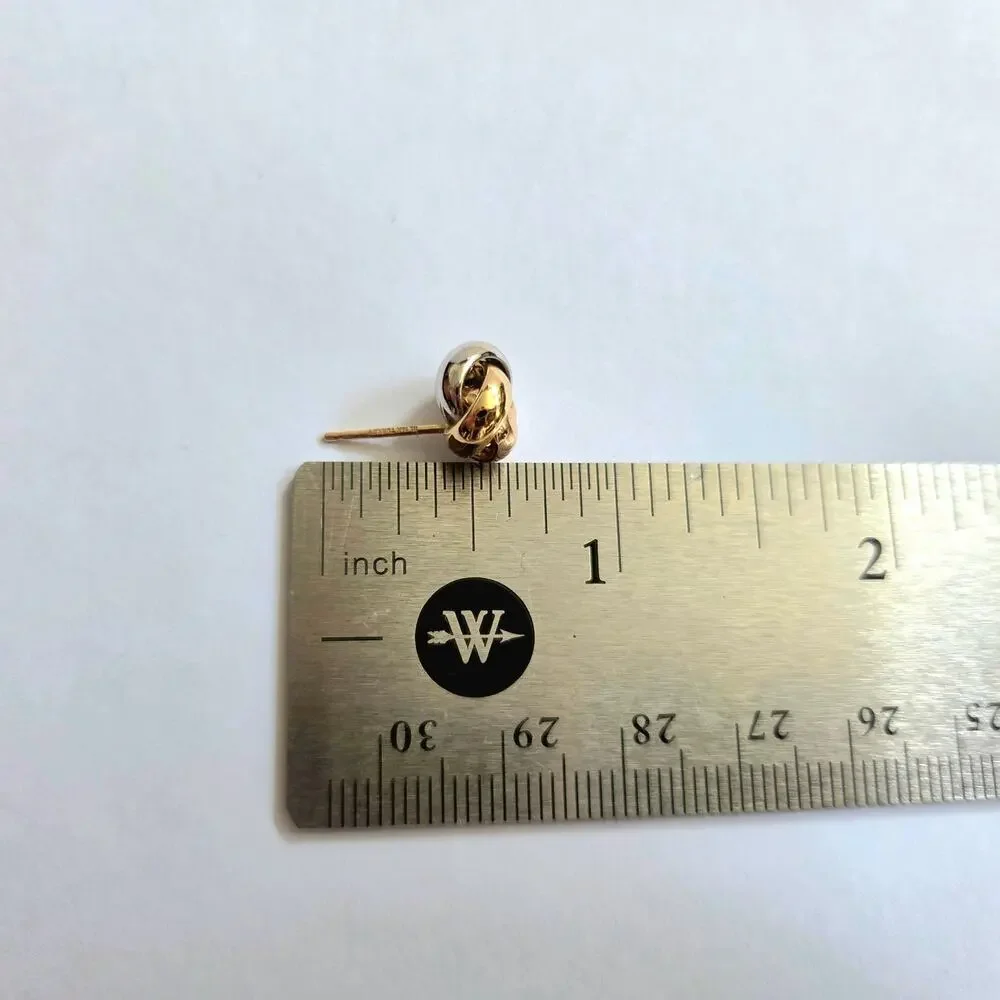 Tri Tone 14K Solid Gold Love Knot Stud Earrings